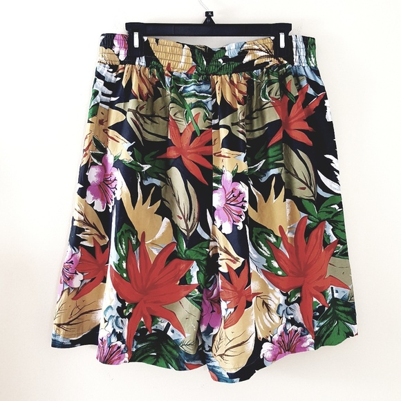 Vintage Pants - Diana Marco 80s Vintage Long Tropical Silk Shorts